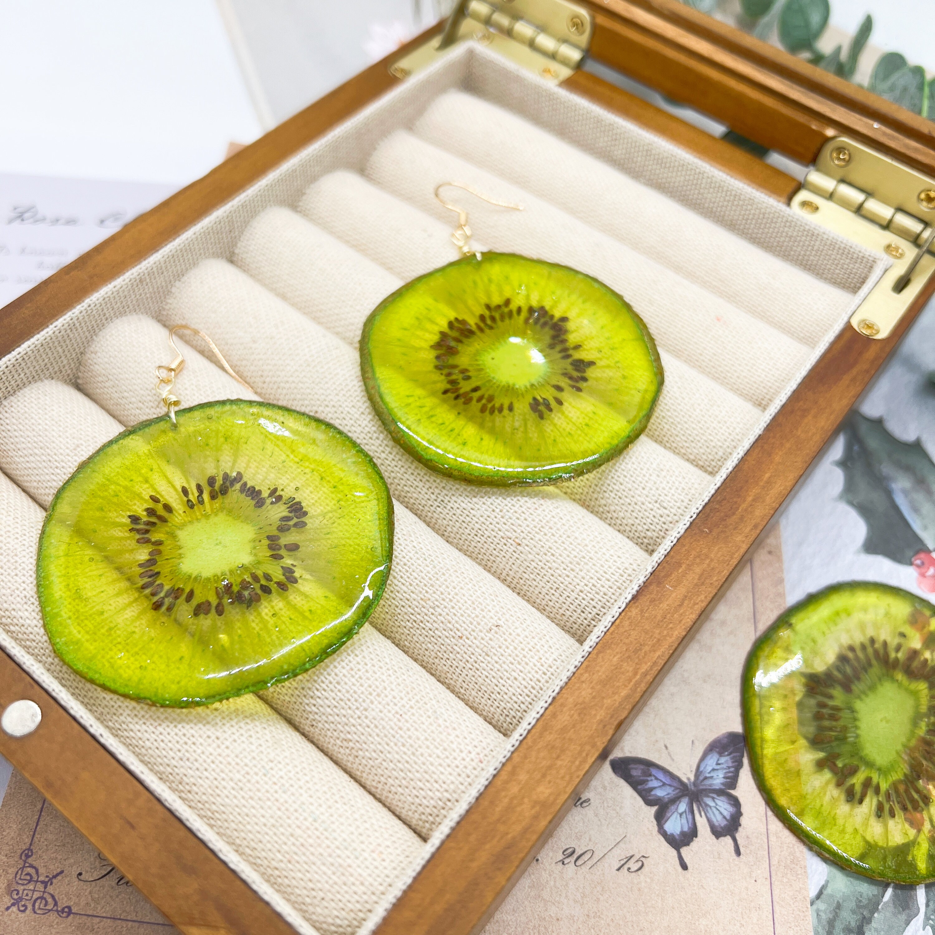Preserved Kiwi Earring Real Kiwi Resin Fruit Earring Fruit Etsy