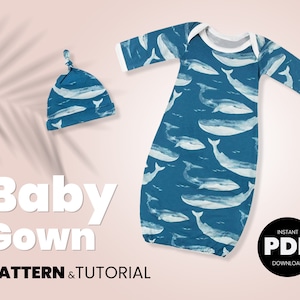 Baby Gown & Knot Hat Sewing Pattern: Newborn Layette (PDF Pattern)