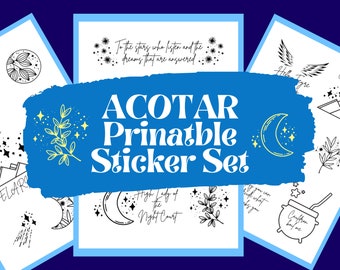 Printable ACOTAR Sticker Bundle / Booklover Sticker Set / Reader Stickers / Digital Stickers / Goodnotes Stickers / Bullet Journaling