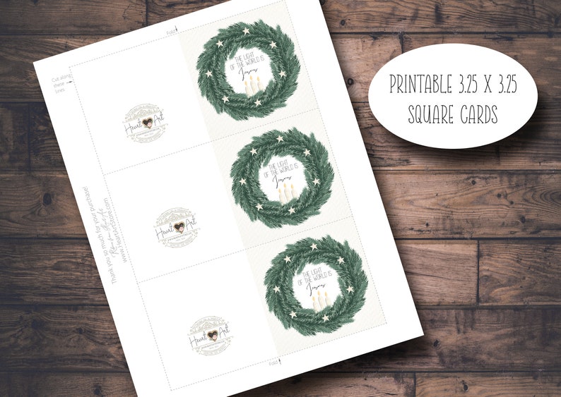 Printable Mini Christmas Cards Watercolor Design Jesus is the Light of ...