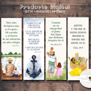 Dia del Padre -Afdrukbare bladwijzers in het Spaans- aquarel- - Marcadores imprimibles con versículos de la Biblia-