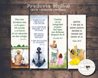 Dia del Padre -Printable Bookmarks in Spanish- watercolor- -  Marcadores imprimibles con versículos de la Biblia-