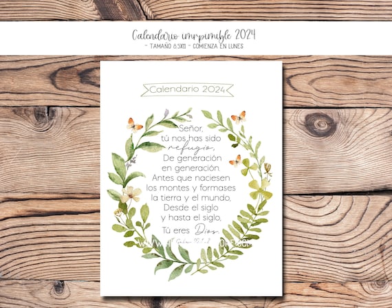 Calendario 2024- En Español.- Flores y versículos de la Biblia - Calendar in Spanish  with Bible verses