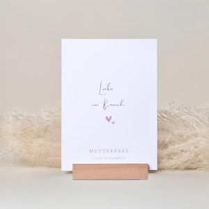 Beschermhoes voor zwangerschapspas gepersonaliseerd met naam | Zwangerschapsplatenhoes met hartjes I Love in the belly I Zwangerschapsplatenhoes aanpasbaar