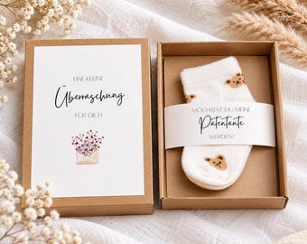 Patentante fragen I Geschenkschachtel mit Babysocken I Baby Taufe I Taufpate Geschenk I Taufpate fragen I Geschenkidee Patentante Patenonkel