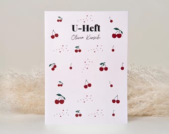 Portada Cartilla U y certificado de vacunación personalizado con nombre | Funda protectora para cartilla de examen y certificado de vacunación alemán I Cartilla en U cerezas