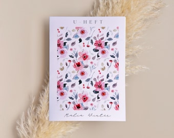 Portada Cartilla U y certificado de vacunación personalizado con nombre | Funda protectora para folleto de examen y certificado de vacunación alemán I Diseño floral Uheft