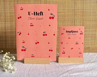 Hülle U-Heft und Impfpass personalisiert mit Namen | Schutzhülle für Untersuchungsheft und deutschen Impfpass I Uheft Hülle Kirschen