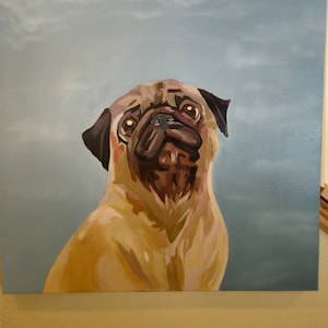 30 x 30 Original Pug Sky Oil Painting