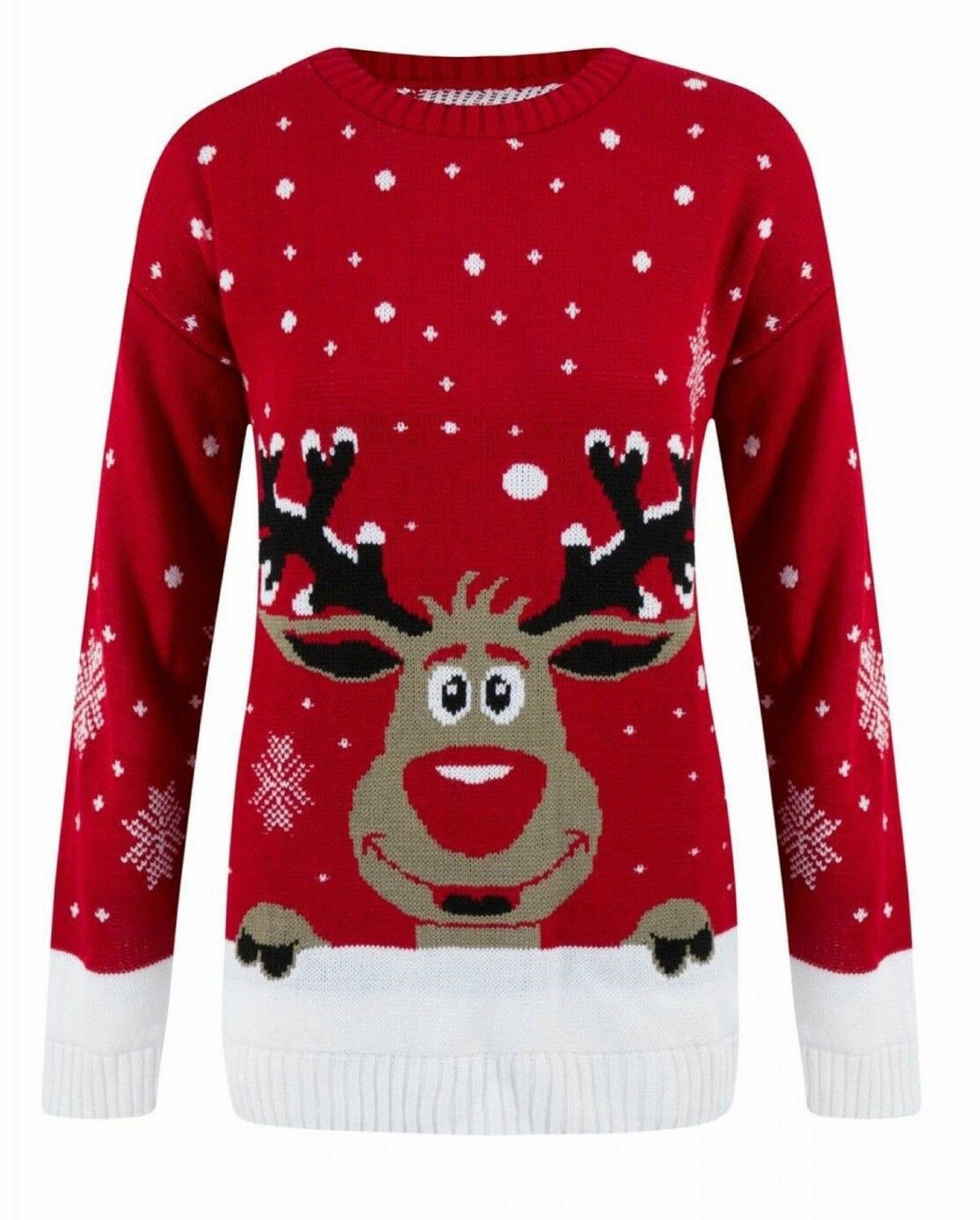 Womens Rudolph Knitted Christmas Jumper Ladies Top Xmas Pullover Jumper