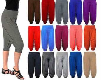 Womens 3/4 Hareem ali baba loose baggy trousers pants LADIES crop SHORTS LEGGINGS