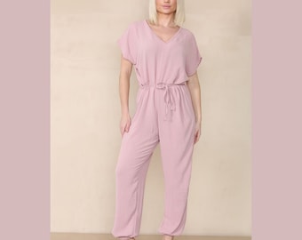 Tie Waist Stylish Harem Jumpsuit for Women in dusty Pink, Fuchsia, Sky Blue, Grey, Navy Blue Lilac, Orange, Sage, Jade Green & many more