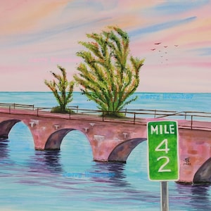 Fred The Tree 3 Painting Key West Marathon 7 Mile Bridge Duval St Impressionist Beach Florida Keys Art  Reproduction Watercolor Art Print