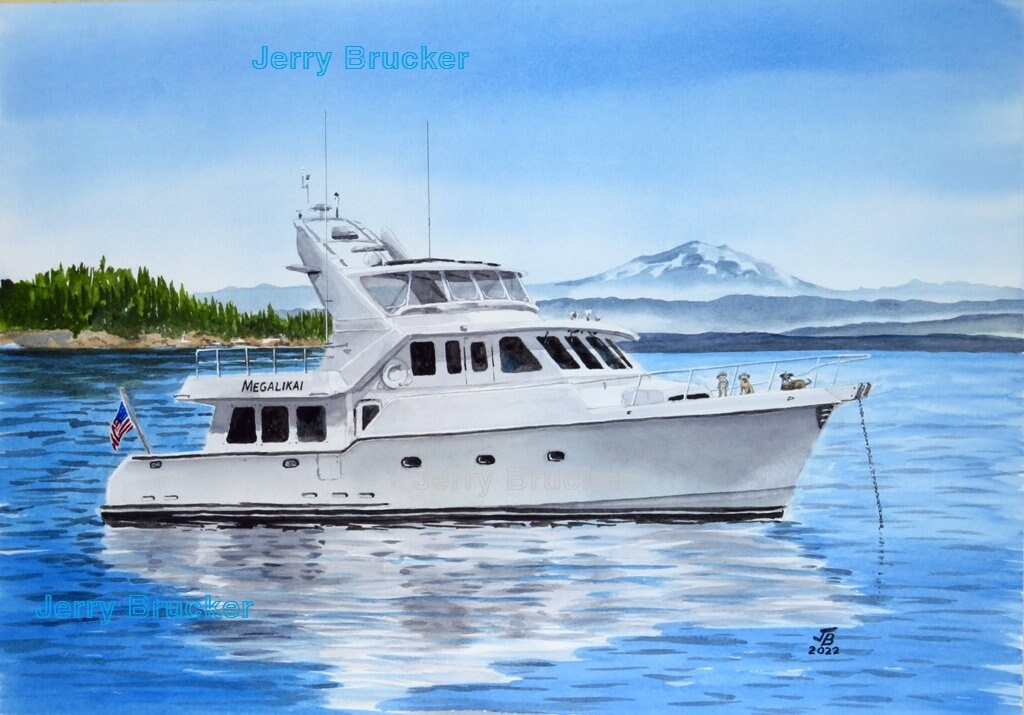 Trawler Yacht Mount Baker Painting Reproduction Pacific Northwest PNW ...