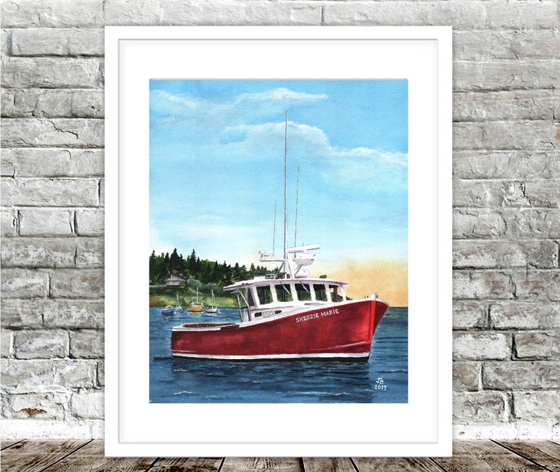 Lobster Boat Painting Reproduction of My Watercolor Gift Maine Etsy