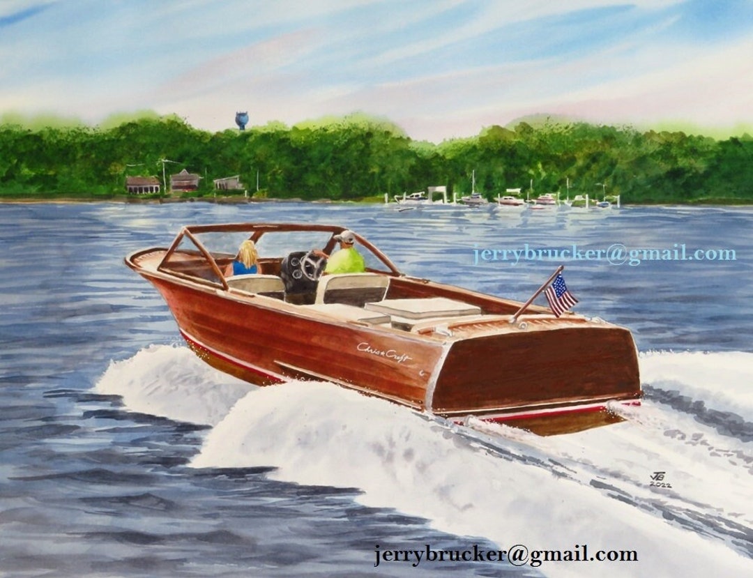 Chris Craft Painting Boat Utility Runabout Antique Chriscraft Classic