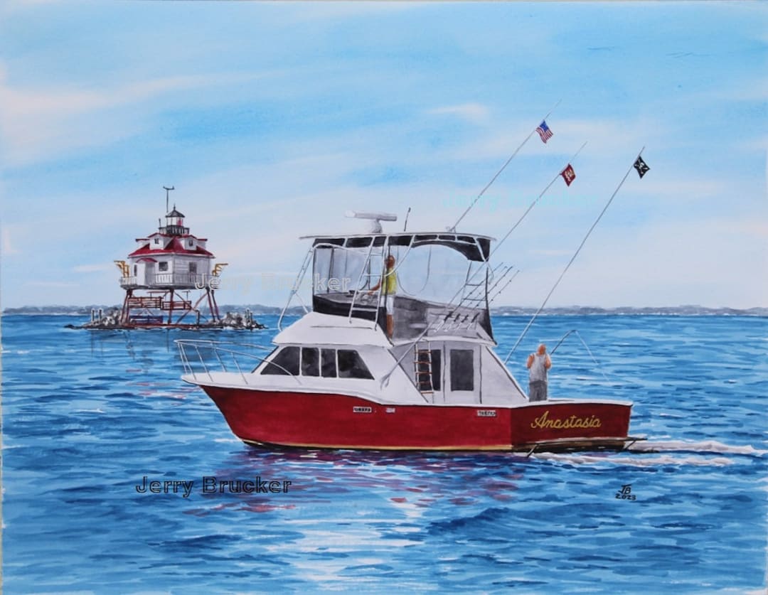 Painting Thomas Point Lighthouse Fine Art Reproduction Chris Craft