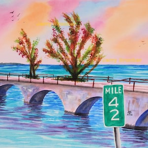 Fred The Tree 2 Impressionist Painting Key West Marathon 7 Mile Bridge Islamorada Beach Florida Keys Art Reproduction Watercolor Art Print