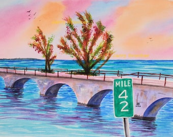 Fred The Tree 2 Impressionist Painting Key West Marathon 7 Mile Bridge Islamorada Beach Florida Keys Art Reproduction Watercolor Art Print