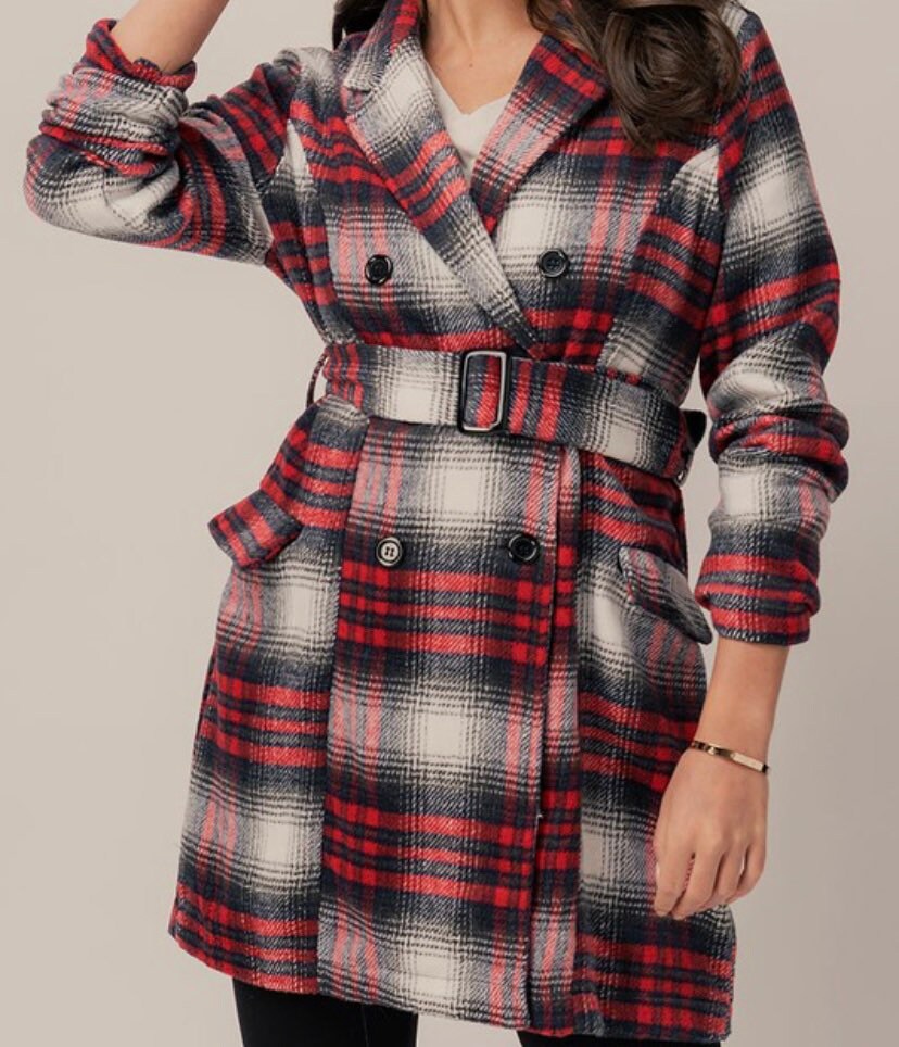 brown plaid peacoat