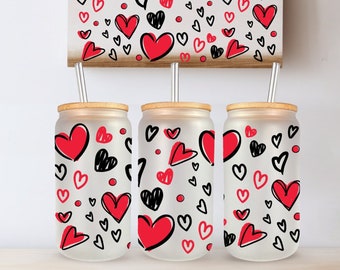 Valentines Iced Coffee Cup - Beer Can Glass, galentines, mothers day, gift for wife, girlfriend Hearts