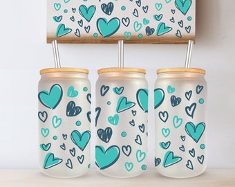 Valentines Iced Coffee Cup - Beer Can Glass  Glass Cup Gifts for her coffee, gift, mothers day, gift for wife, girlfriend Hearts
