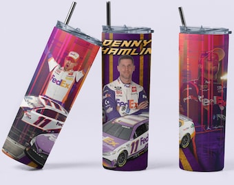 Denny Hamlin 20oz Tumbler Nascar fan Larson Gift for dad  Nascar Racing gift for him car mug, birthday gift, stainless steel cup, sports