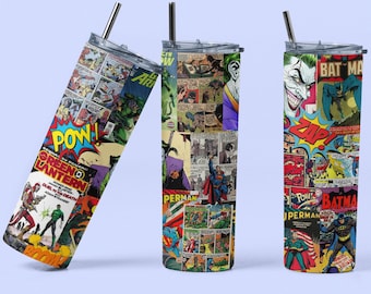 Comics 20oz Tumbler Comic Con tumbler Anime travel mug comic books lover gift for him mug vintage birthday gift, stainless steel cup
