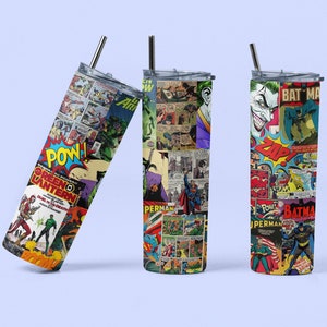 Comics 20oz Tumbler Comic Con tumbler Anime travel mug comic books lover gift for him mug vintage birthday gift, stainless steel cup
