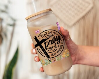 Christian Affirmation Iced Coffee Cup, Christian Glass Tumbler, Beer Can Glass with Lid and Straw, Christian Gift for pastor
