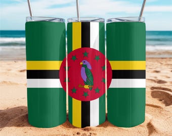 Dominica Flag 20oz Tumbler, vacation, Customized tumbler, travel mug, stainless steel cup, custom vacation cups, group vacation