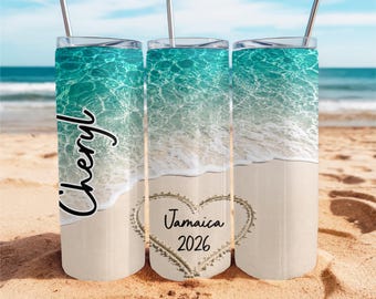 Personalized Beach Tumbler, Custom Name & Occasion 20oz Tumbler, Girls Trip Cup, Bachelorette Gift, Vacation Tumbler, Jamaica Trip Gift