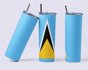 St. Lucia Flag 20oz Tumbler, travel mug, Caribbean gift, birthday, stainless steel cup, vacation, Labor Day, Party Cup