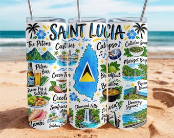 St. Lucia Flag 20oz Tumbler, travel mug, Caribbean gift, birthday, stainless steel cup, vacation, Labor Day, Party Cup