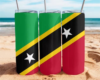 Saint Kitts and Nevis Flag 20oz Tumbler, vacation, Customized tumbler, travel mug, stainless steel cup, custom vacation cups, group vacation
