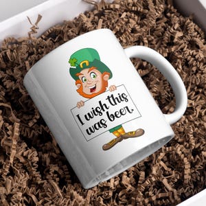I Wish This Was Beer Coffee Mug, 15 oz coffee mug,  coffee mug, funny mugs, Quirky St. Patrick&#39;s Day Ceramic Cup, Funny Irish Mug