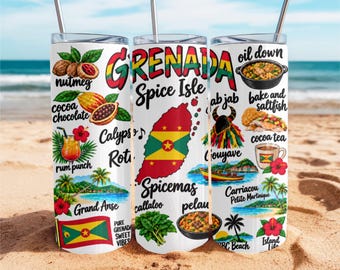 Grenada 20oz Tumbler, Grenadian friend gift, Caribbean gift, birthday trip, stainless steel, family vacation, Labor Day, Party Cup with lid