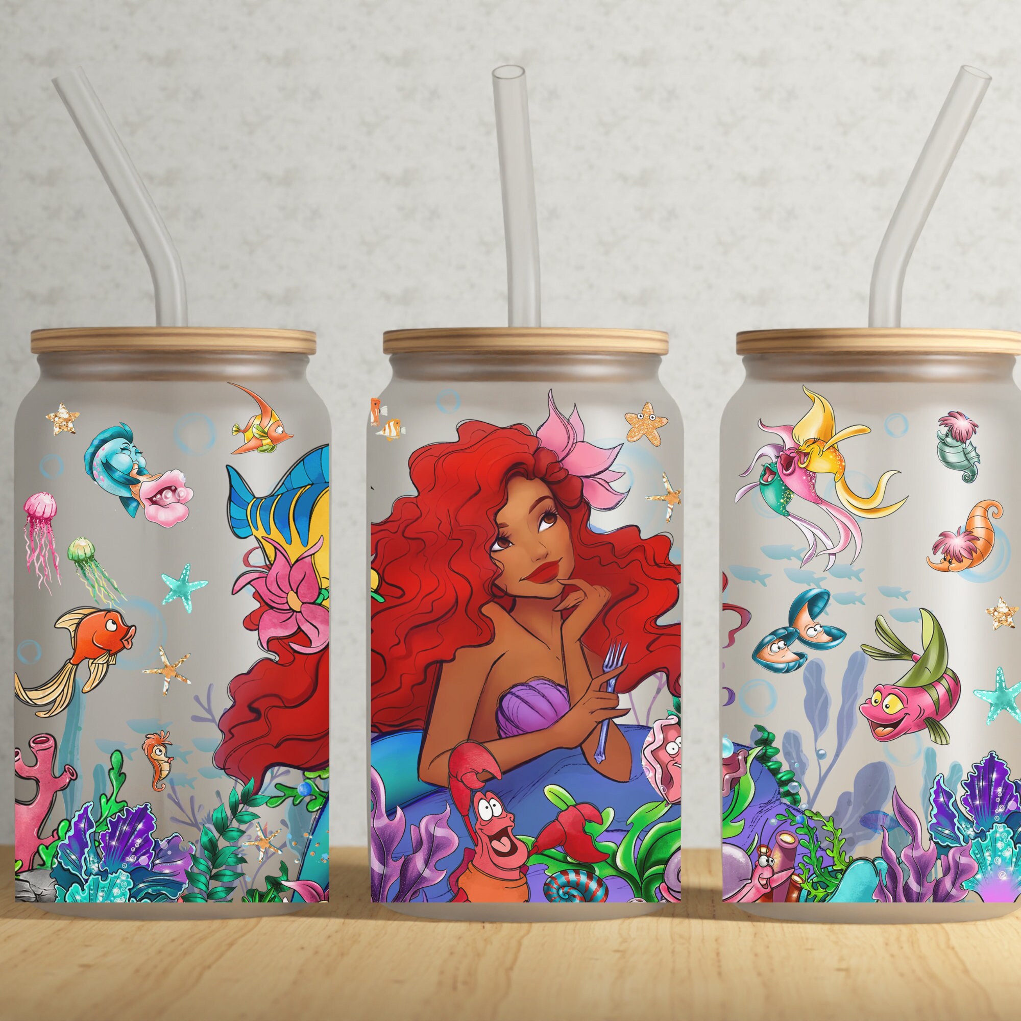 Mermaid Vibes 16oz. Glass Cup and Straw with Bamboo Lid