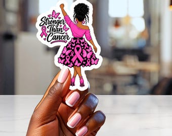Stronger Than Cancer Sticker, Breast Cancer Awareness Sticker, Pink Ribbon Warrior Decal, Survivor Support Gift for Women
