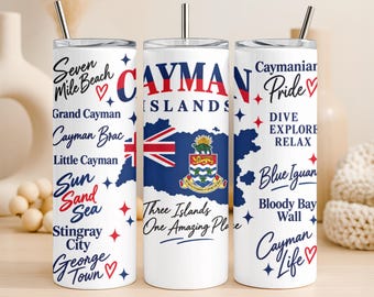 Cayman Islands 20oz Tumbler, Caymanian friend gift, Caribbean gift, birthday trip, stainless steel, family vacation, Cup with lid