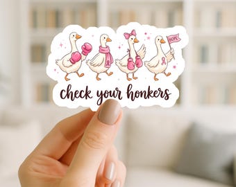 Check Your Honkers Sticker, Breast Cancer Awareness Sticker, Pink Ribbon Decal, Breast Cancer Support Gift