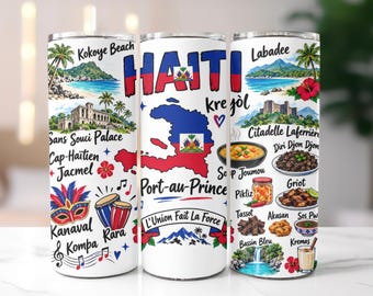 Haiti 20oz Tumbler, Haitian friend,  travel mug, Caribbean gift, birthday, stainless steel cup with lid and straw