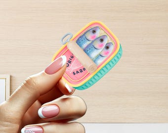 Kawaii Sardine can sticker, Cute Stickers, Sardines, Book lover gift, Waterproof stickers, Journals, Water bottle stickers, Gift for friend
