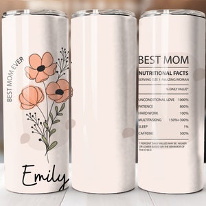 Personalized Tumbler Cup for Mom  Insulated Drinkware Gift Cup for Mom with Name,  20 oz Skinny Tumbler with Straw, Mothers Day Gift for Mom