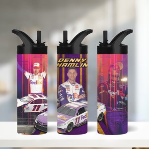 Denny Hamlin 20oz Water Bottle Nascar fan Larson Gift for dad Racing gift for him car mug, birthday gift, stainless steel cup, sports gift