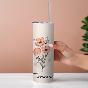 Customized Mother&#39;s Day Gift Personalized Tumbler Cup for Mom with Name,  20 oz Skinny Tumbler Cup with Straw, Mothers Day Gifts for Mom,