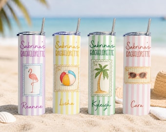 Custom Bachelorette Tumbler, Bachelorette Party Cup, Personalized Beach Trip Tumbler, Bridesmaid Gift, Matching Tumbler for Bridesmaids