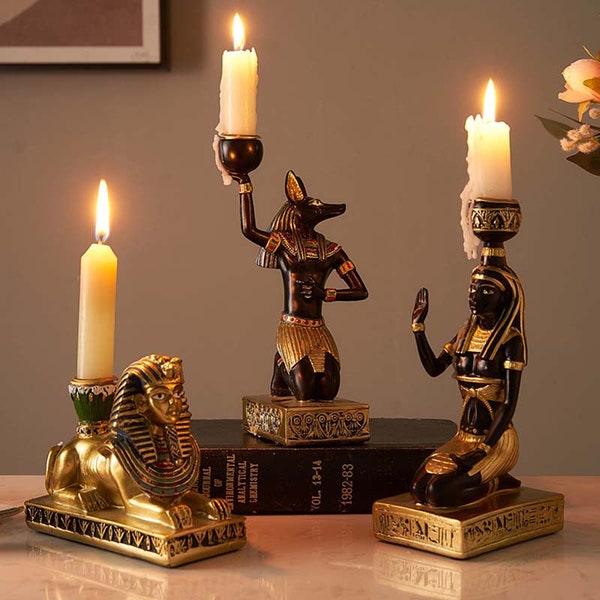 Chandelier vintage Egypte ancienne Idol Bougies Porte-bougies Anubis Dieu Chat Sphinx Porte-églises Décoration de la maison Tealight Office Decor