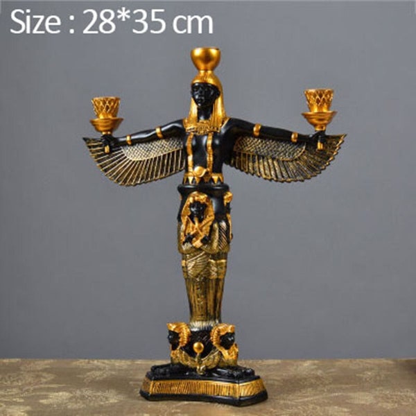 Vintage Egypt Iside Sculpture God Character Statue Retro Desktop Art Candlestick Decor Ornament Home Decoration Accessories