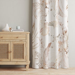 white leaves, botanical curtains, curtains for living room, sheer curtains, natural curtains, floral blackout curtains, custom curtains